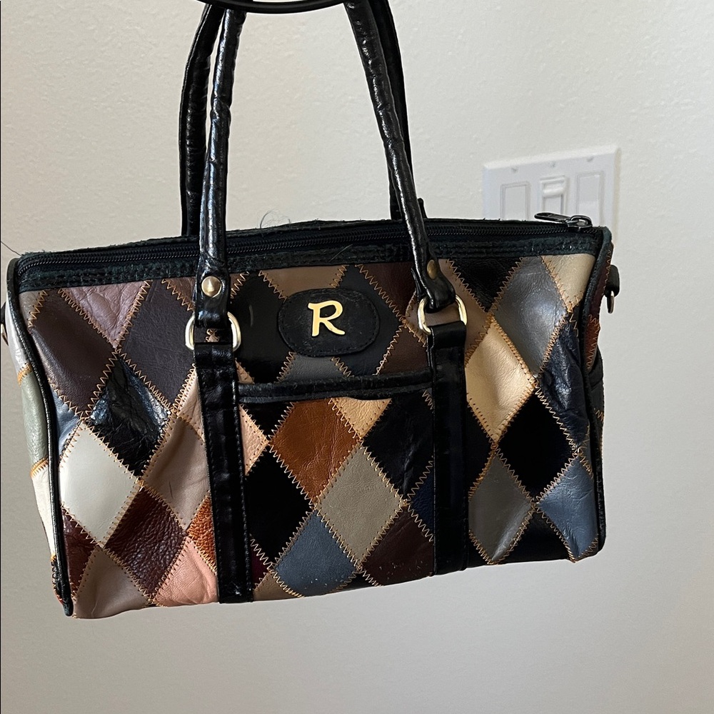Patchwork Leather Handbag - Black and Brown